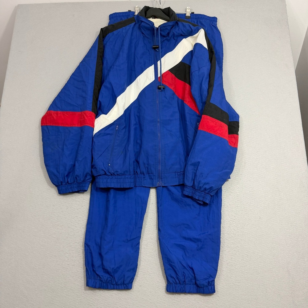Vintage Bill Blass Tracksuit Men XL Blue Track Suit Colorblock Windbreaker Set